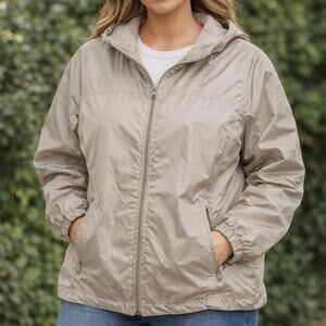 Calvin Klein Women’s XXL Beige Hooded Fleece Lined Jacket Zip Pockets